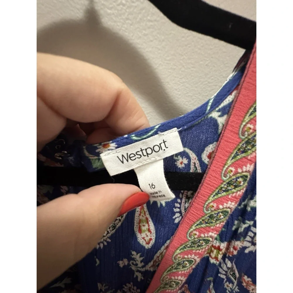 Westport Blue Paisley Sleeveless‎ Wide Leg Jumpsuit Size 16